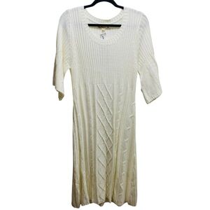 Pink Rose sweater midi dress stretch 2XL cable knit pattern ivory new shabby